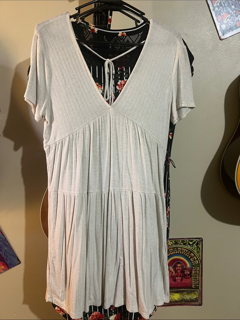 Ivory V-Neck Short Sleeve Tiered Dress